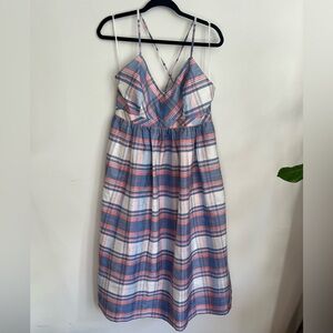 Silk Blend - Size 12 - J. Crew Plaid Dress with Blue and Coral Accents - NWT